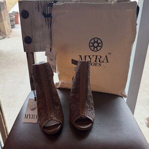 Myra Bag Brown Embossed Ankle Booties